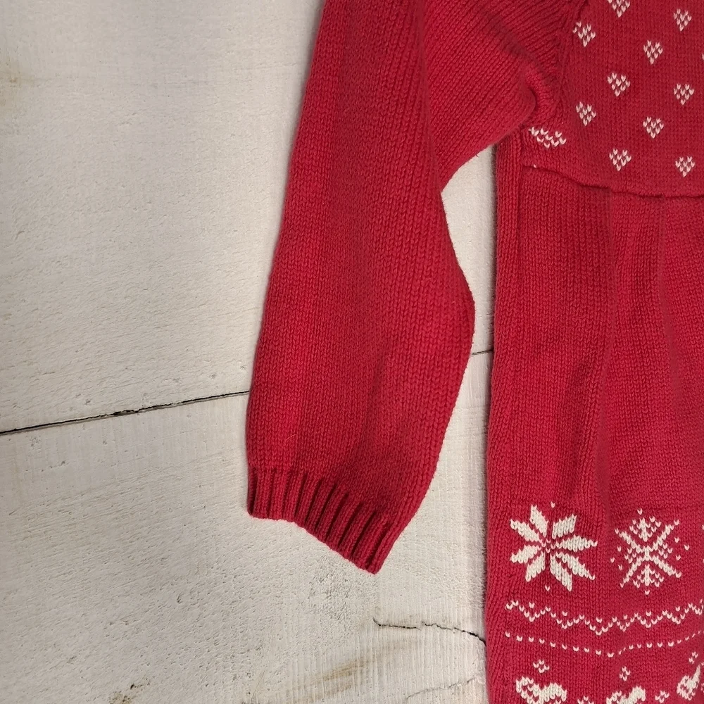 Hopscotch Girl Dress 18-24 Month Red Knit Christmas Heart Snowflake 100% Cotton